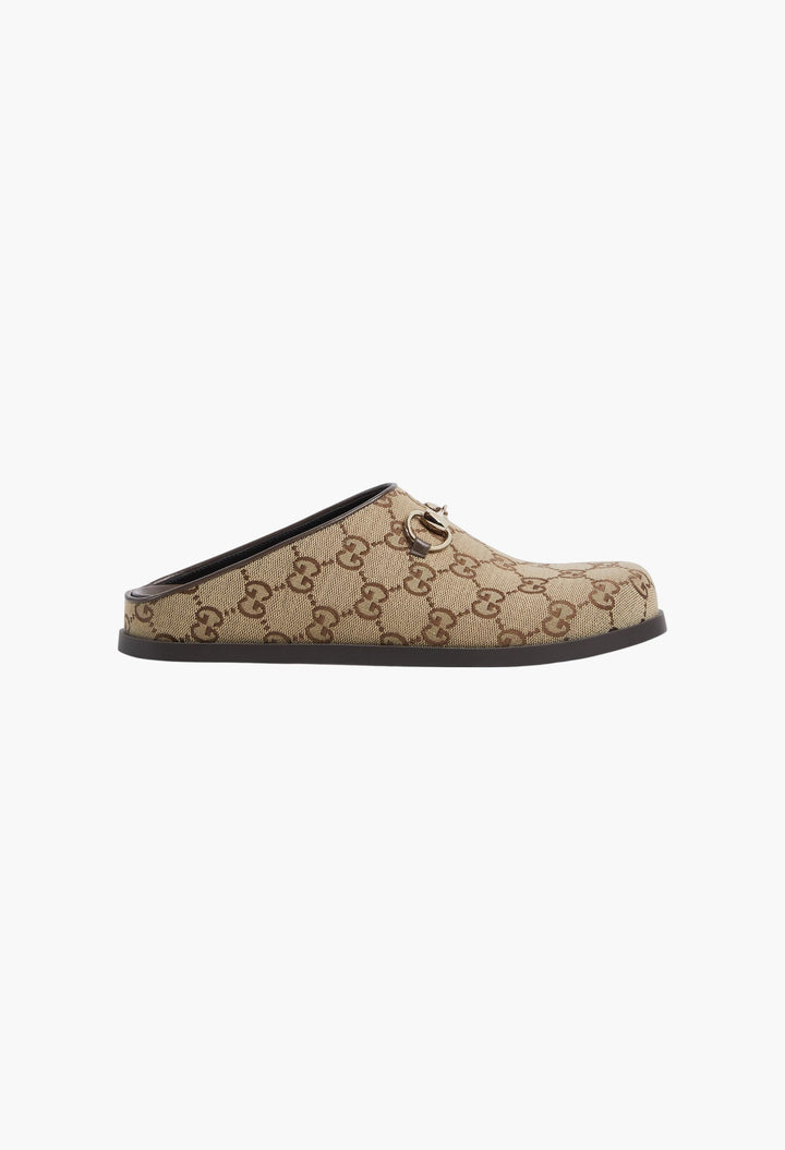 Camel And Dark Brown GG Canvas - Women's Mule With Horsebit - GLAM MODA