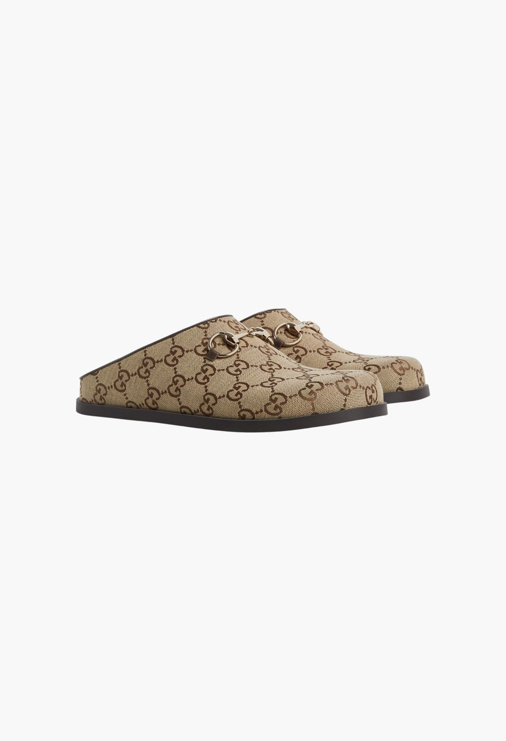 Camel And Dark Brown GG Canvas - Women's Mule With Horsebit - GLAM MODA