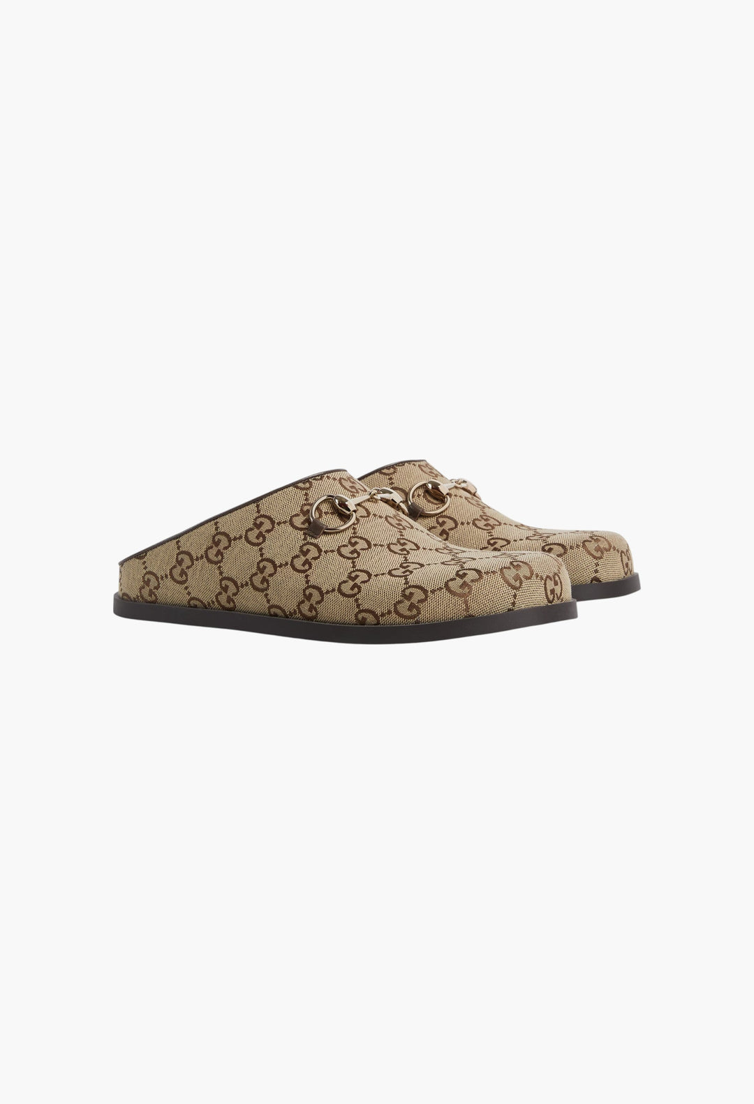Camel And Dark Brown GG Canvas - Women's Mule With Horsebit - GLAM MODA