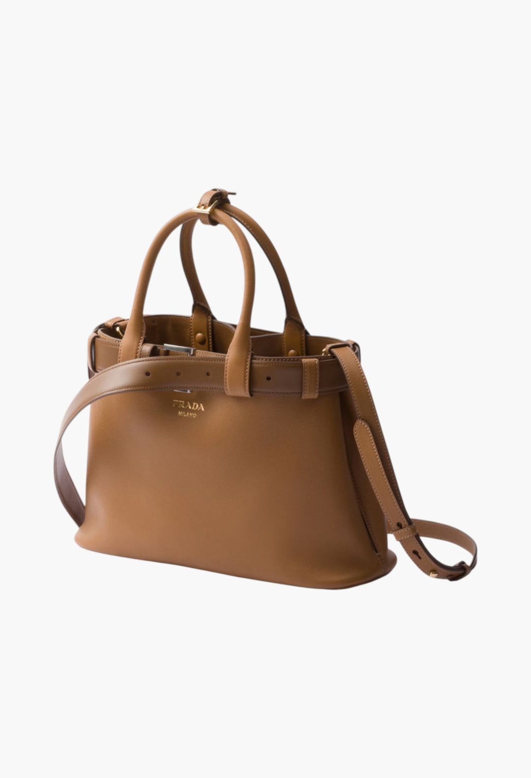Caramel - Prada Buckle Small Leather Handbag With Belt - GLAM MODA