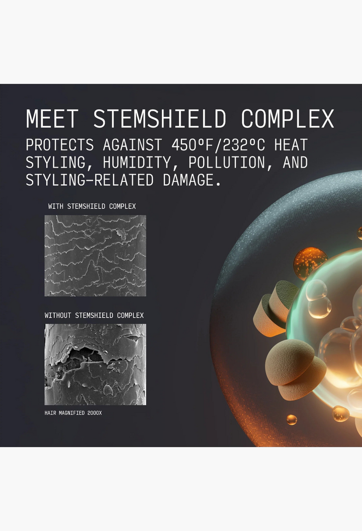 GLAM MODA Wrap & Set Foam featuring StemShield Complex technology, represented by a protective glowing orb graphic.
