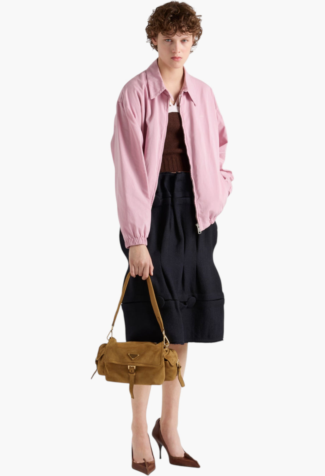 Cinnamon - Prada Explore Medium Suede Shoulder Bag With Flap - GLAM MODA