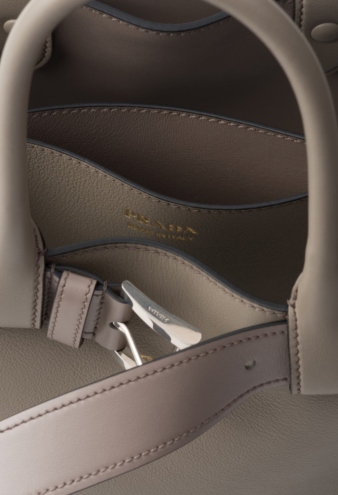 Clay Grey - Prada Buckle Small Leather Handbag With Belt - GLAM MODA