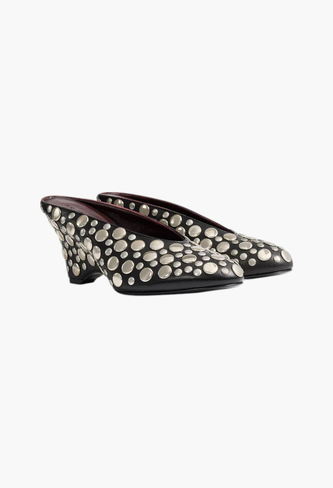 Cloak Wedge - Black Leather with Silver Studs - GLAM MODA
