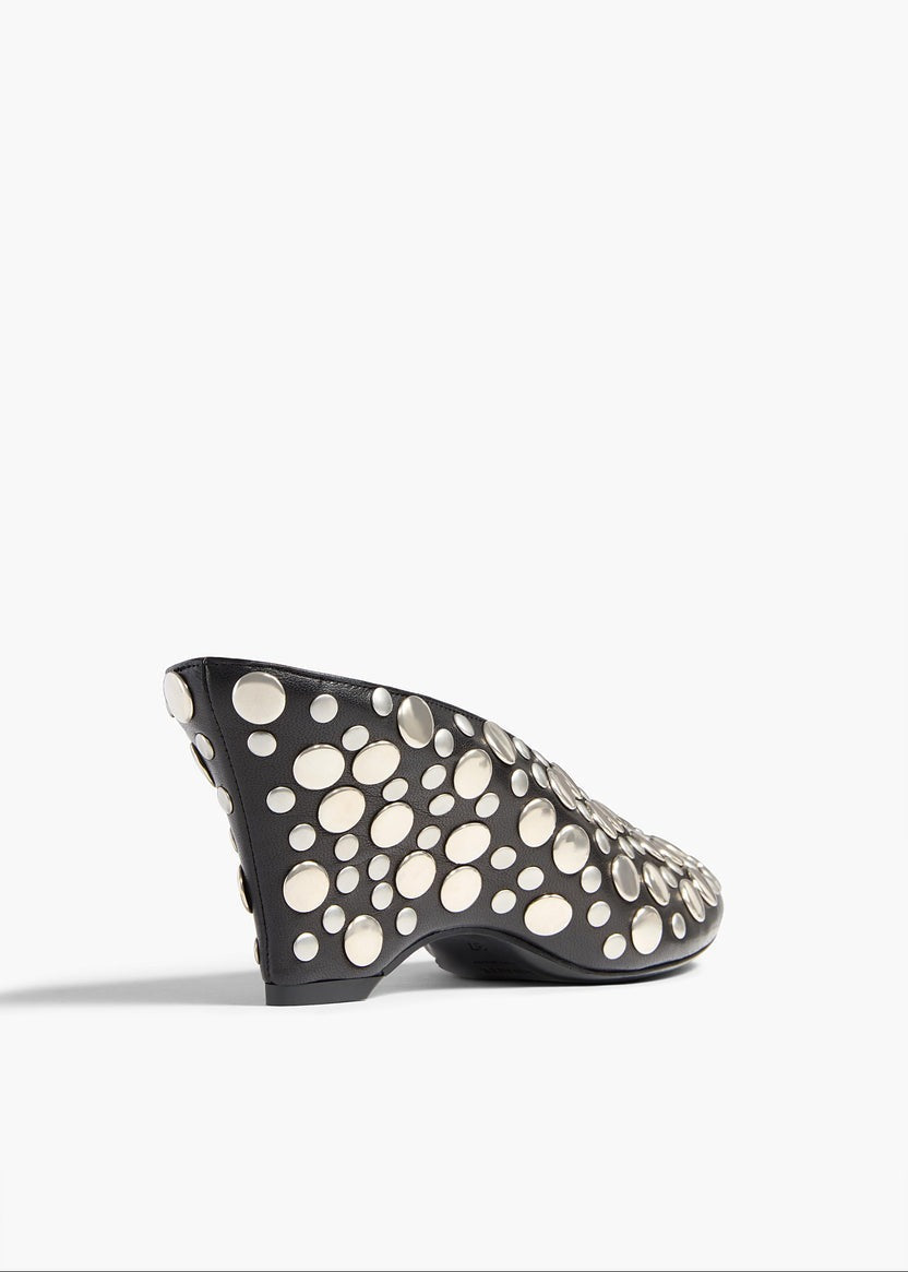 Cloak Wedge - Black Leather with Silver Studs - GLAM MODA
