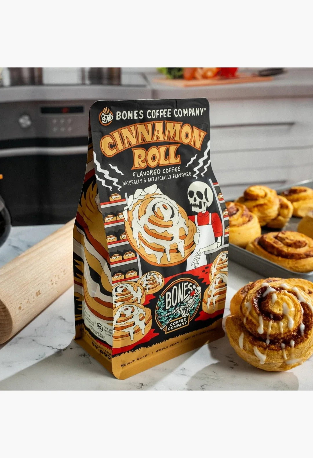 Bones Coffee Company Decaf Cinnamon Roll Decaffeinated Flavored Coffee