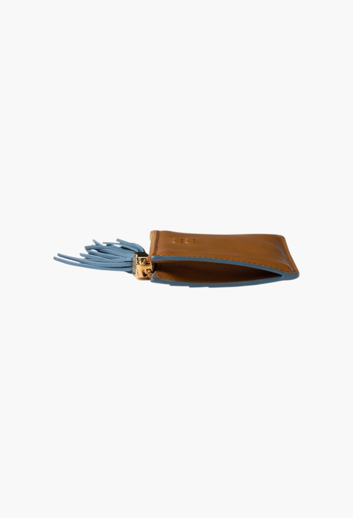 Cognac/Astral Blue - Leather Card Holder - GLAM MODA
