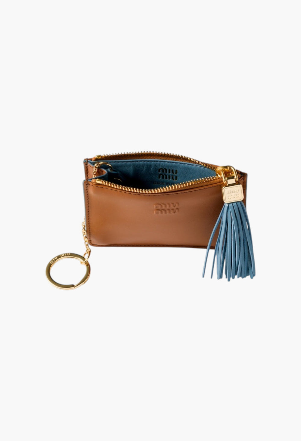 Cognac/Astral Blue - Leather Card Holder - GLAM MODA