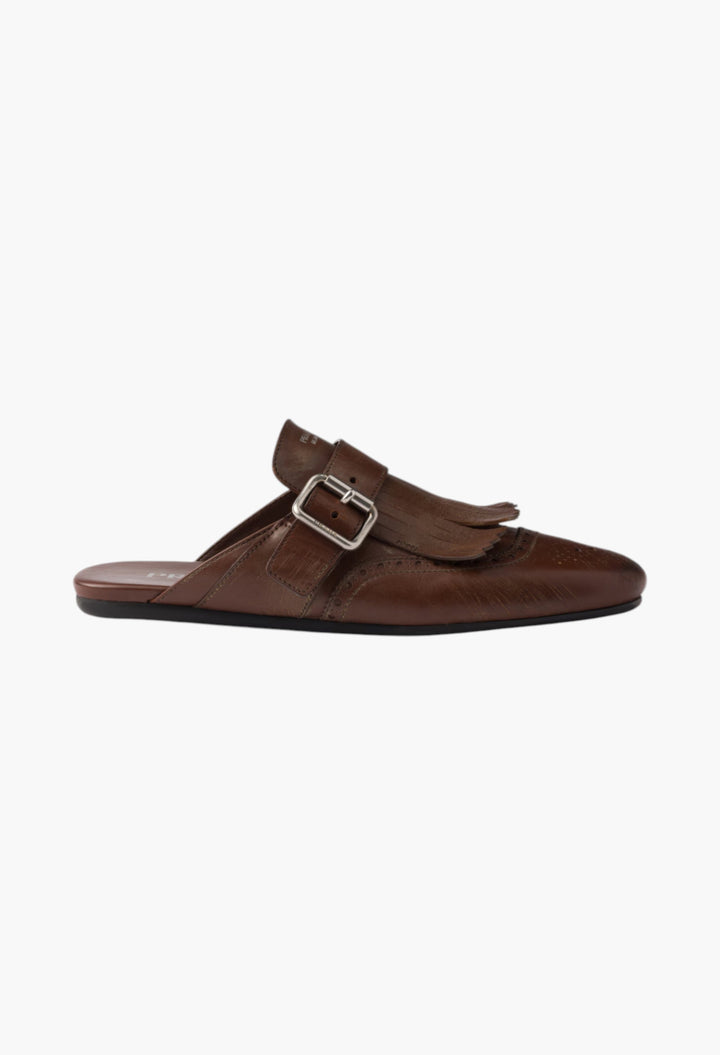 Cognac - Shuffle Fringed Leather Mules - GLAM MODA