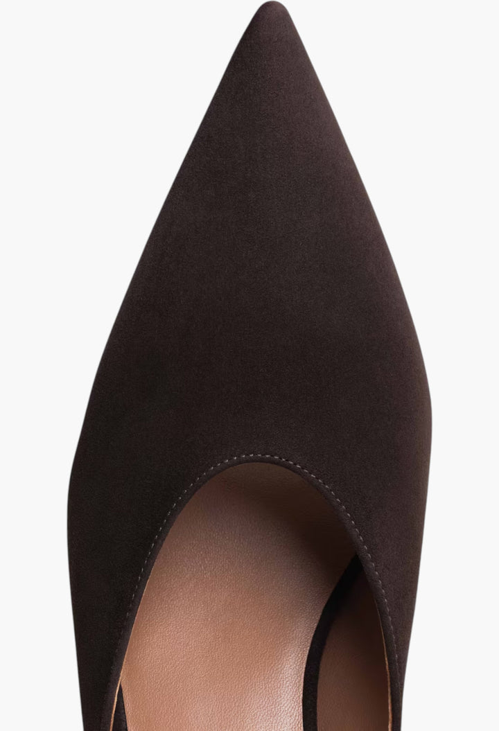 Dark Brown -  Cube Wedge Mules In Suede Goatskin - GLAM MODA