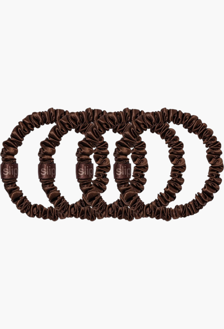 Dark Brown - Slip Pure Silk Skinny Scrunchies - GLAM MODA