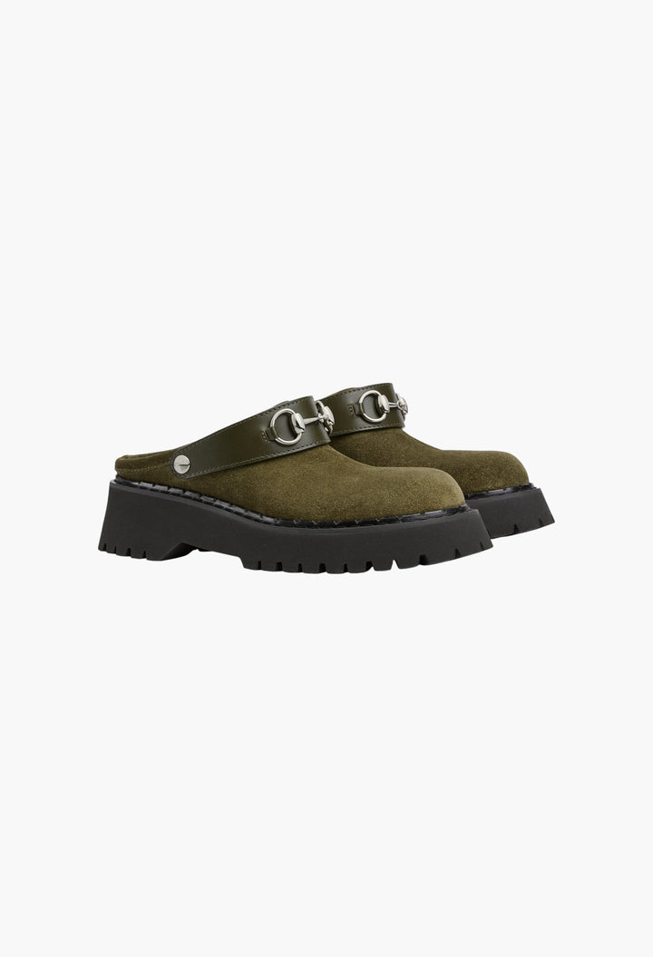 Dark Green Suede - Women's Mule With Horsebit - GLAM MODA
