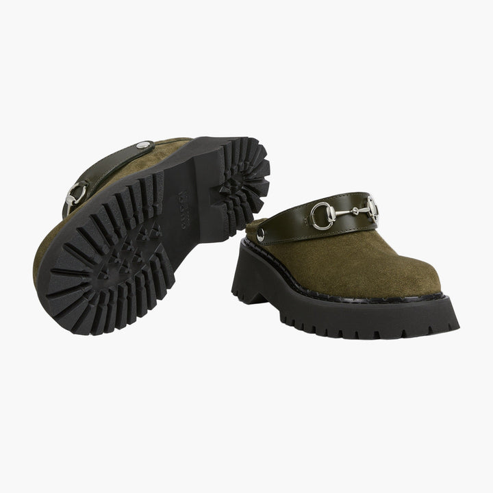 Dark Green Suede - Women's Mule With Horsebit - GLAM MODA