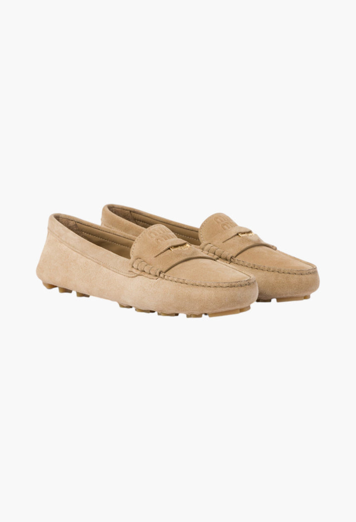 Ecru - Suede Driving Shoes - GLAM MODA