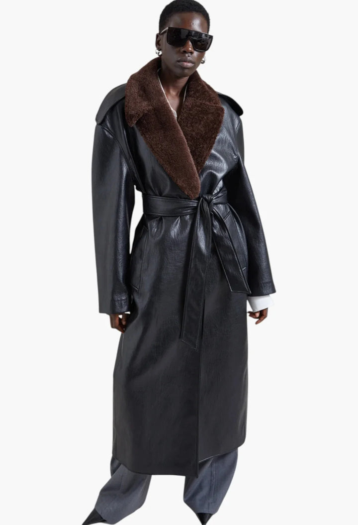 Edra Removable Collar Trench Coat - Black