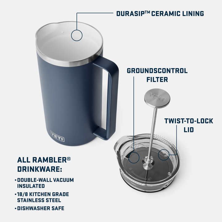 French Press With Durasip™ Ceramic Lining - 34 oz - GLAM MODA