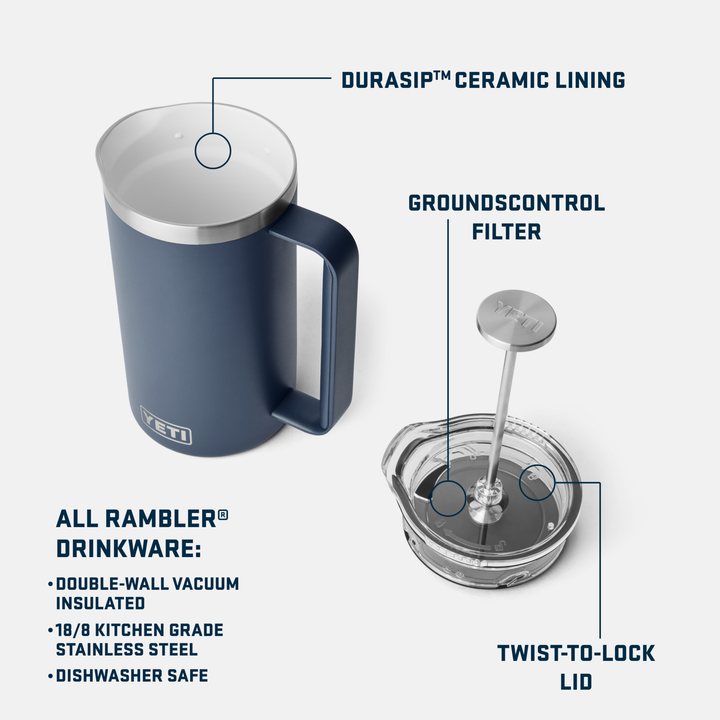 French Press With Durasip™ Ceramic Lining - 64 oz - GLAM MODA