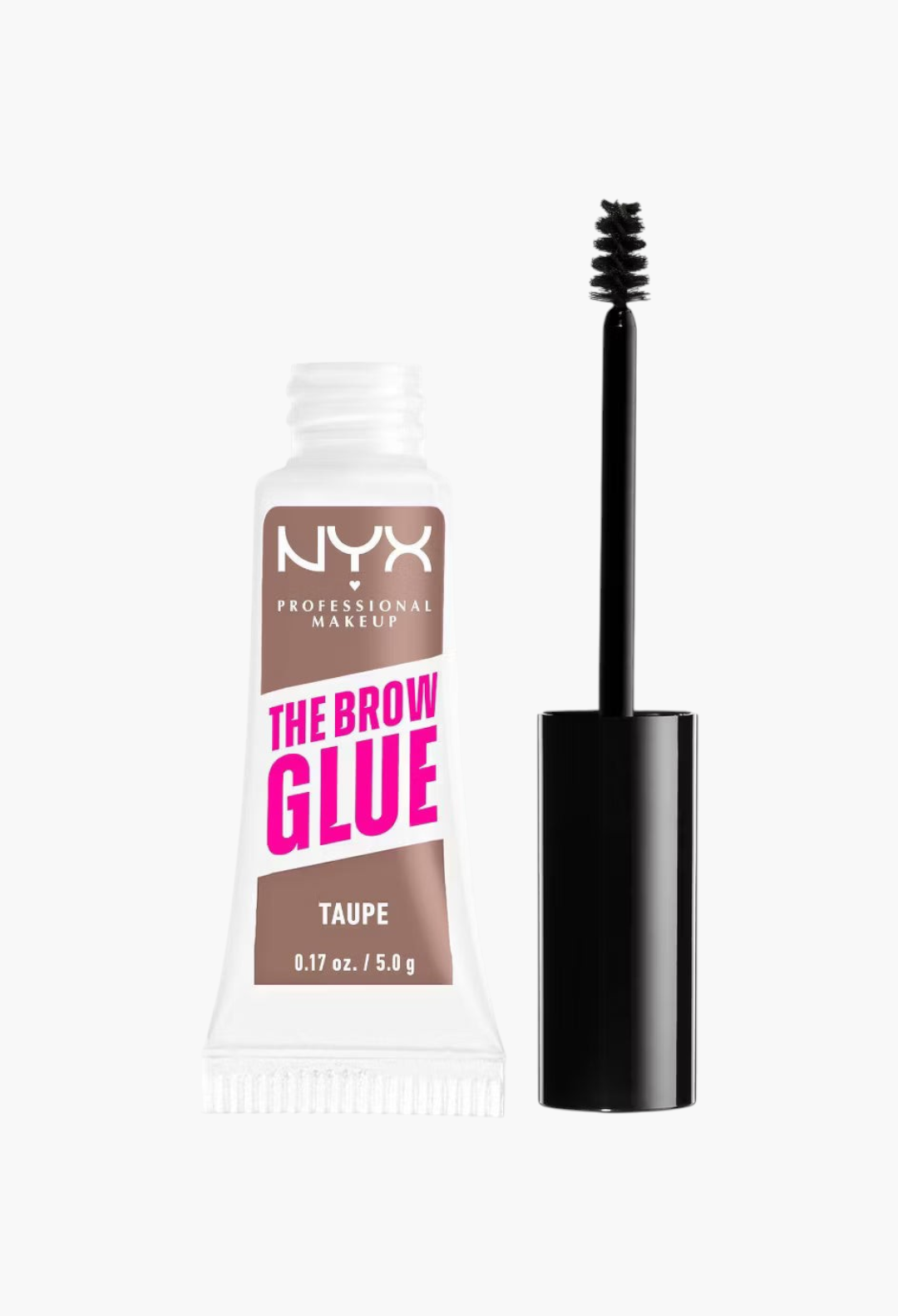 GLAM MODA NYX Professional Makeup Brow Glue in Taupe with a spoolie applicator for long-lasting eyebrow styling.