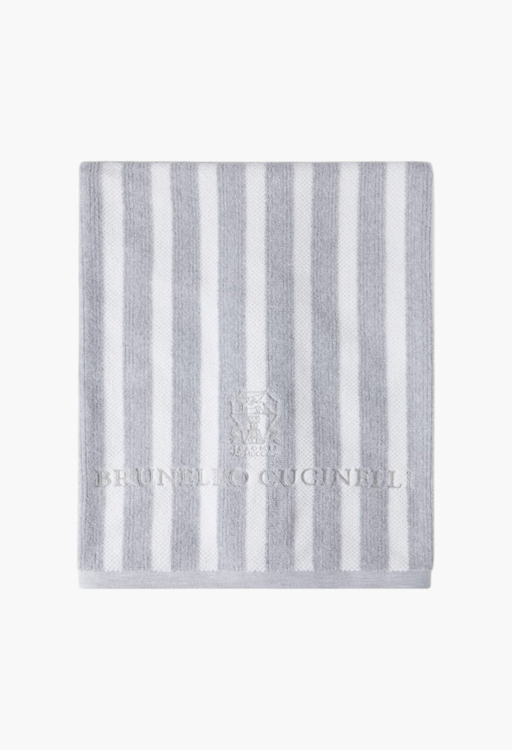 Striped Cotton Terrycloth Beach Towel With Embroidery - GLAM MODA