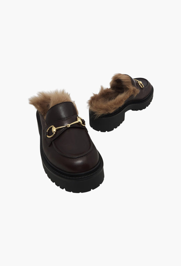 Rhody shearling-lined leather platform mules
