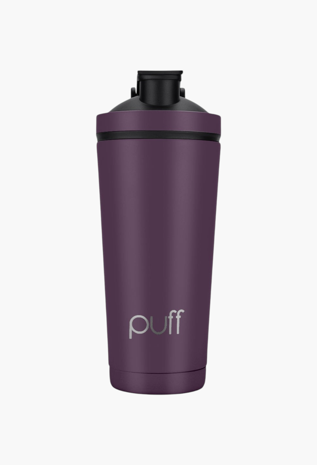 GLAM MODA matte purple stainless steel vacuum-insulated shaker bottle with a black leak-proof cap