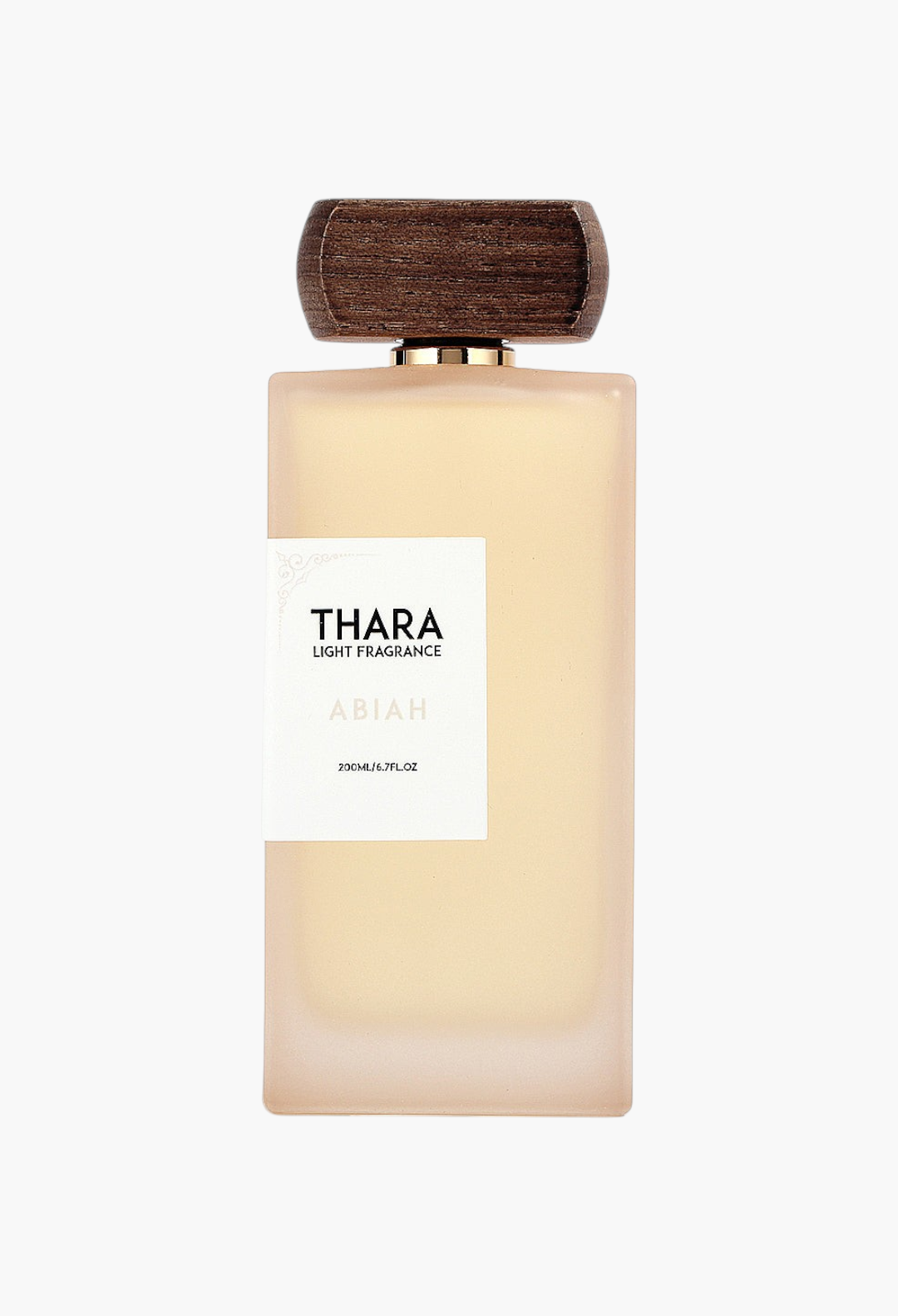 GLAM MODA Thara Light Fragrance perfume in a rectangular frosted glass bottle with a dark wooden cap.