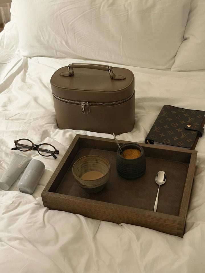 Vanity Case Espresso vegan leather makeup bag
