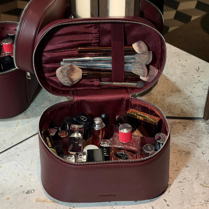 Vanity Case Espresso vegan leather makeup bag