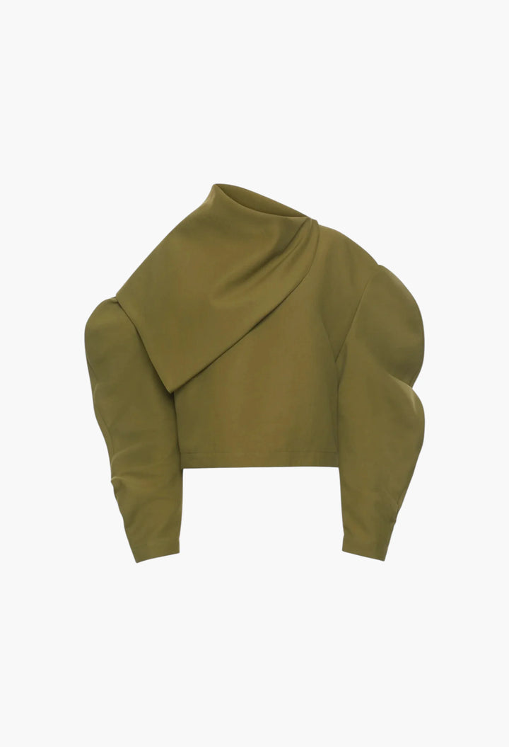 Draped Collar Top Khaki Green