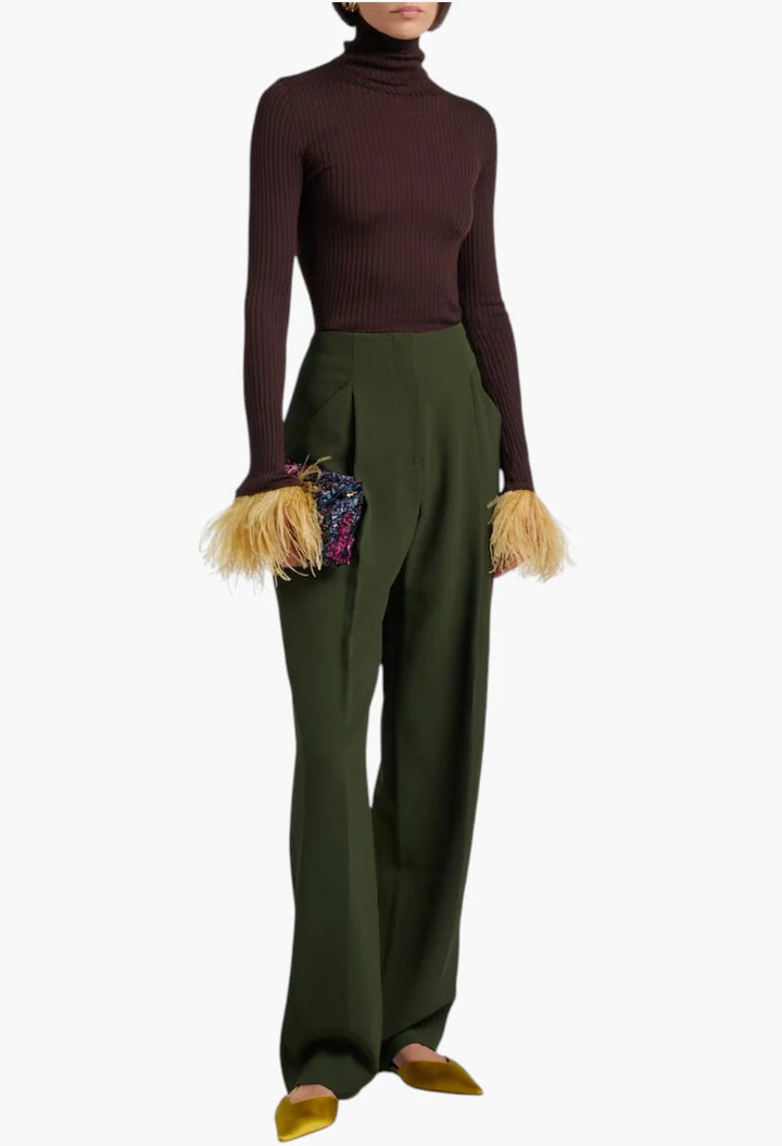 Feather-trimmed cashmere and silk top