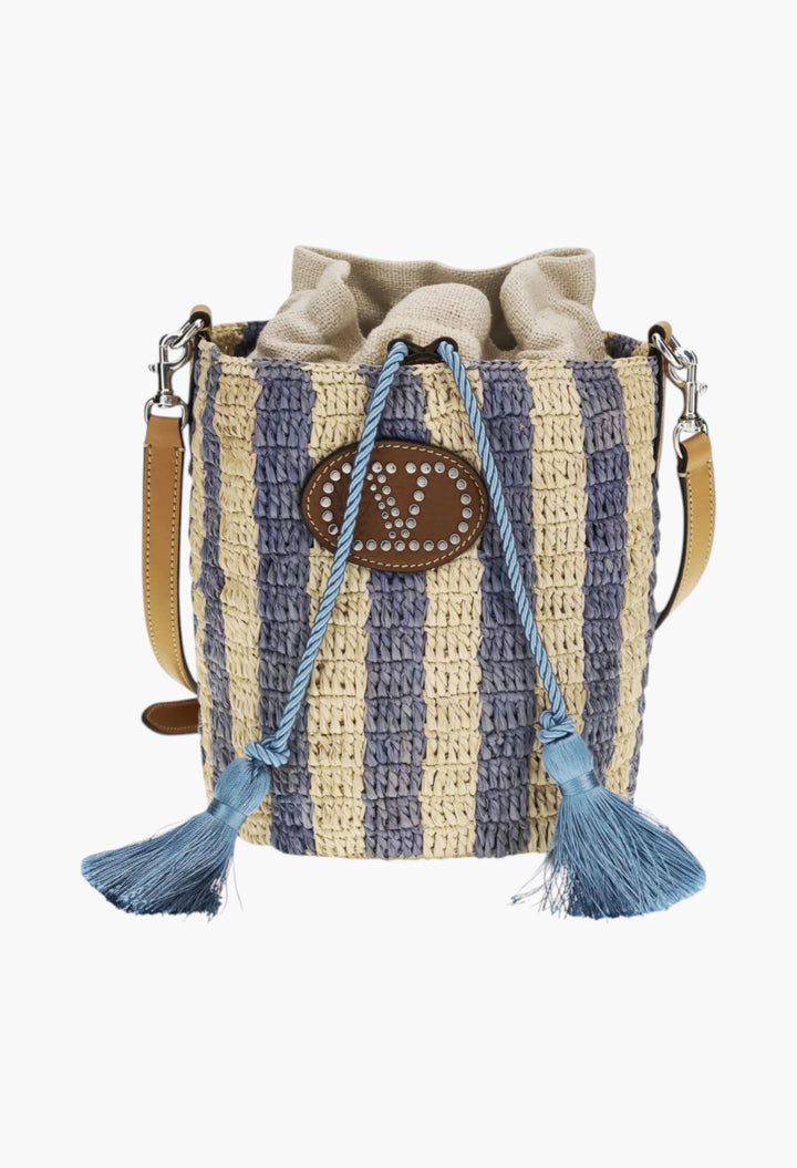 Striped Raffia Bucket Bag - GLAM MODA
