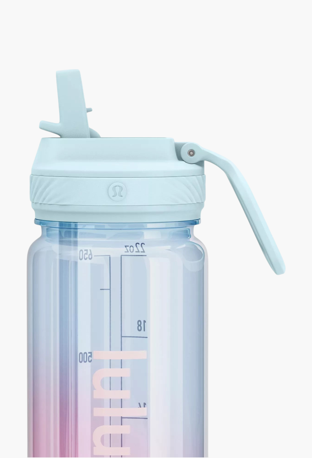 GLAM MODA 24oz clear Tritan water bottle with a light blue leakproof straw lid and convenient folding straw.