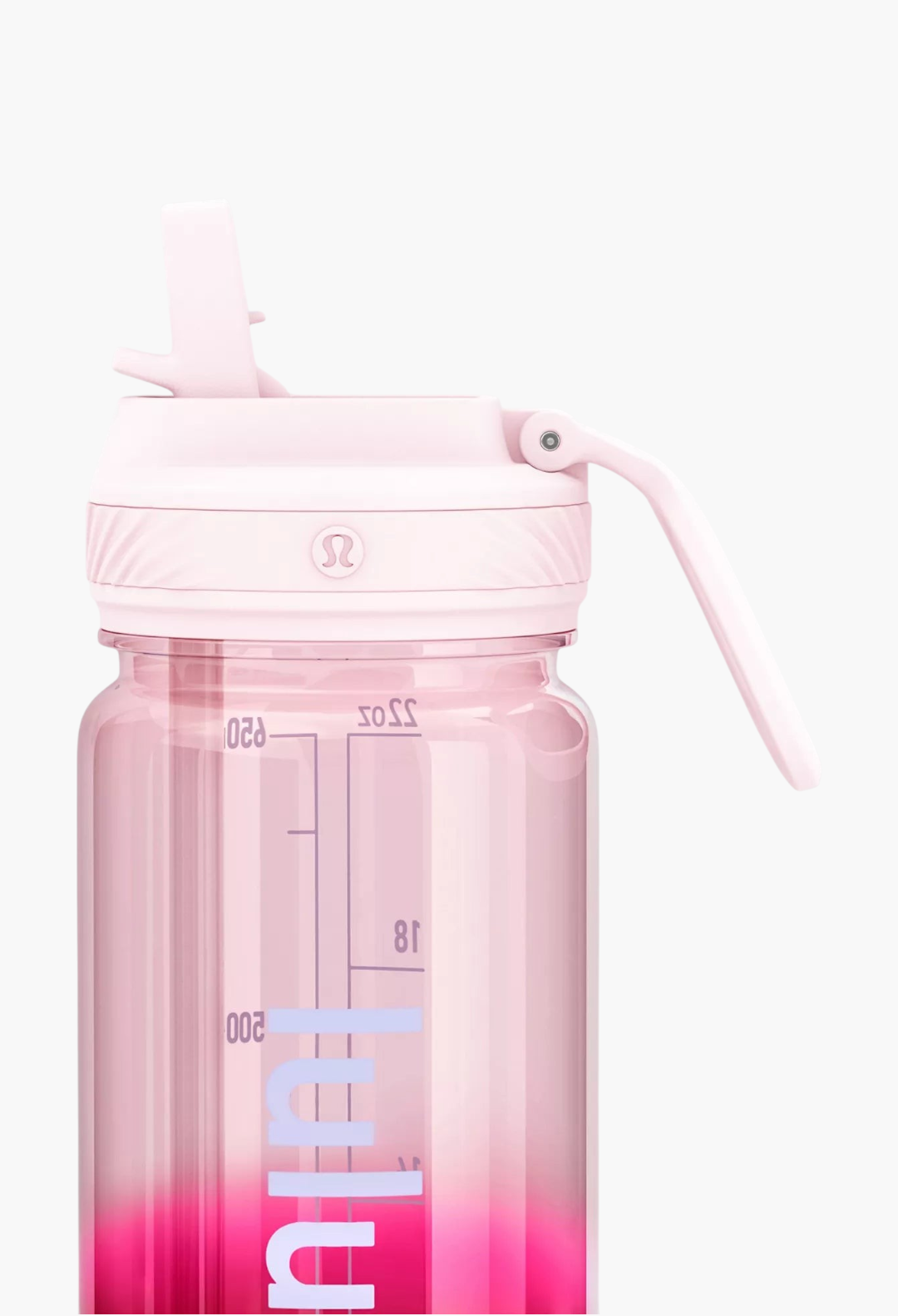 GLAM MODA Back to Life clear pink 24oz water bottle with a leakproof straw lid and volume markings.