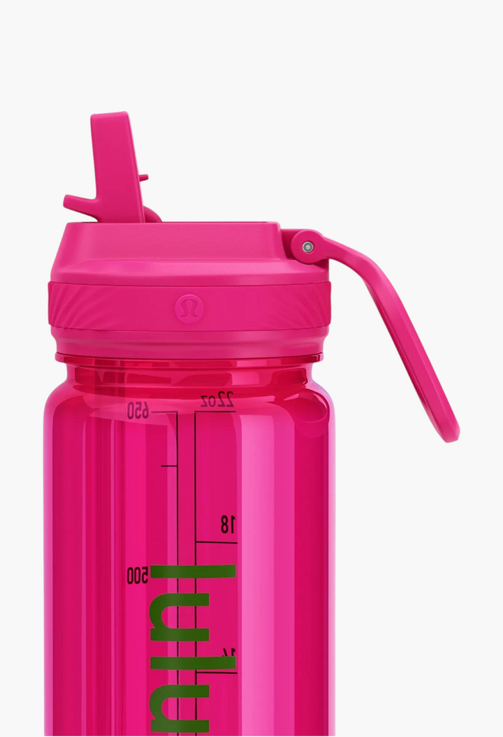 GLAM MODA 24oz clear pink Tritan water bottle with a leakproof straw lid and convenient carry handle.