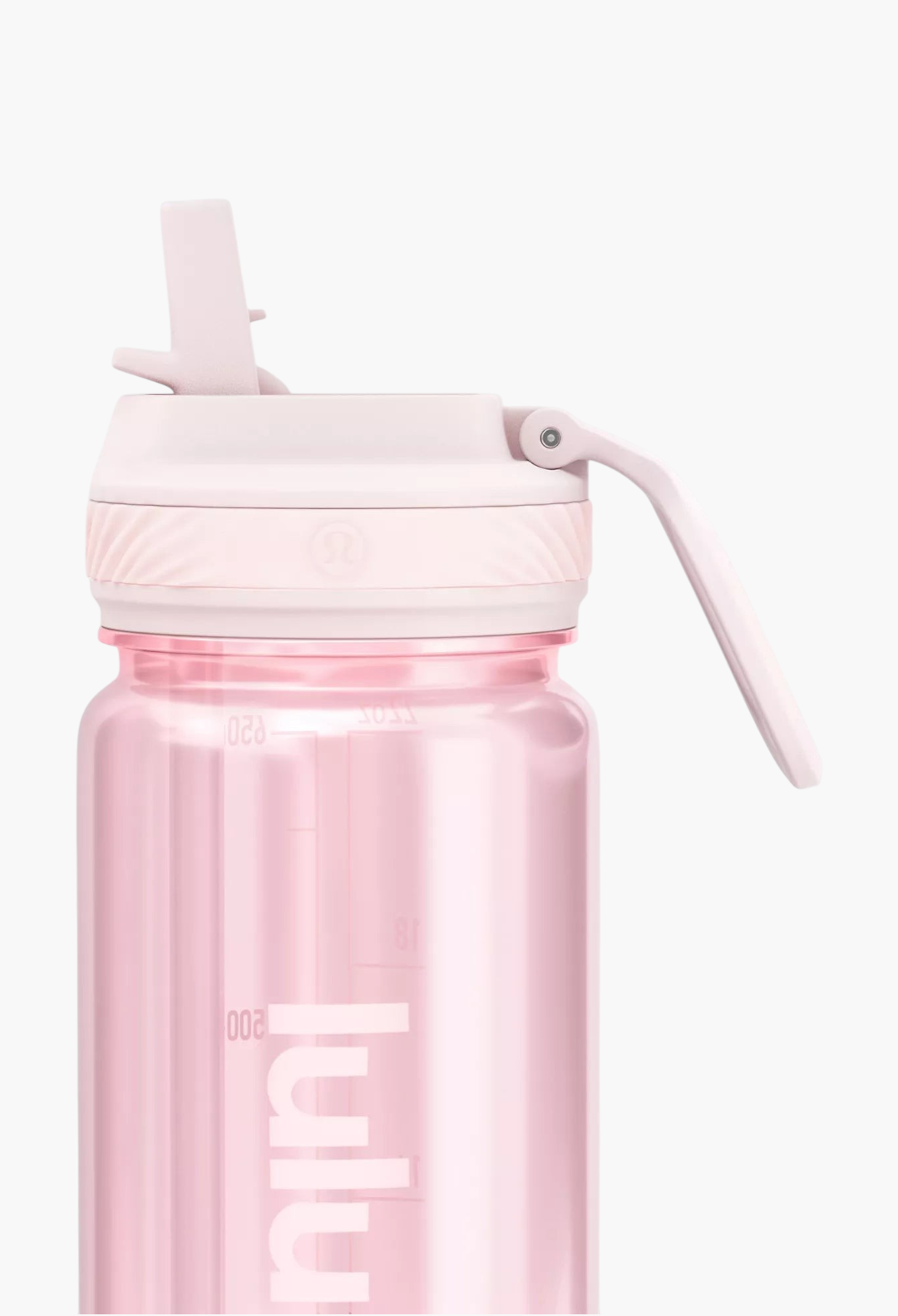GLAM MODA light pink 24oz clear Tritan water bottle with a leakproof folding straw lid and carrying handle.