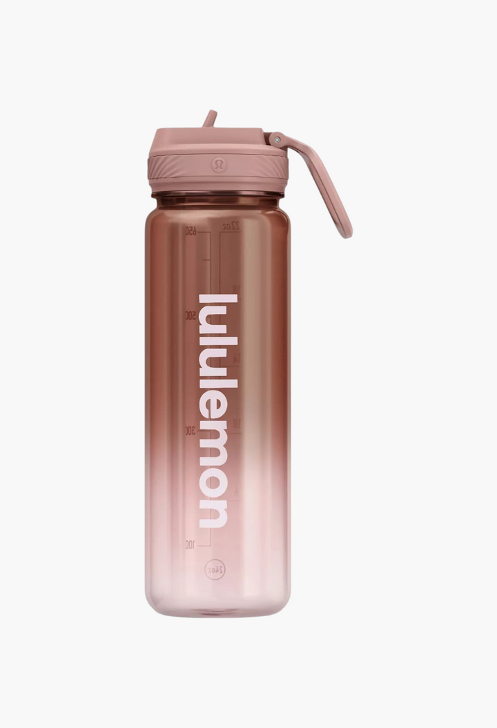 GLAM MODA Back to Life 24oz clear Tritan water bottle in a pink gradient with a leakproof folding straw lid.