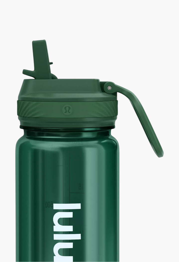 GLAM MODA 24oz clear green Tritan water bottle with a leakproof folding straw lid and carrying handle.