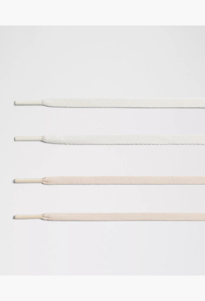 GLAM MODA Cityverse sneaker replacement laces in two neutral shades of white and beige with aglets