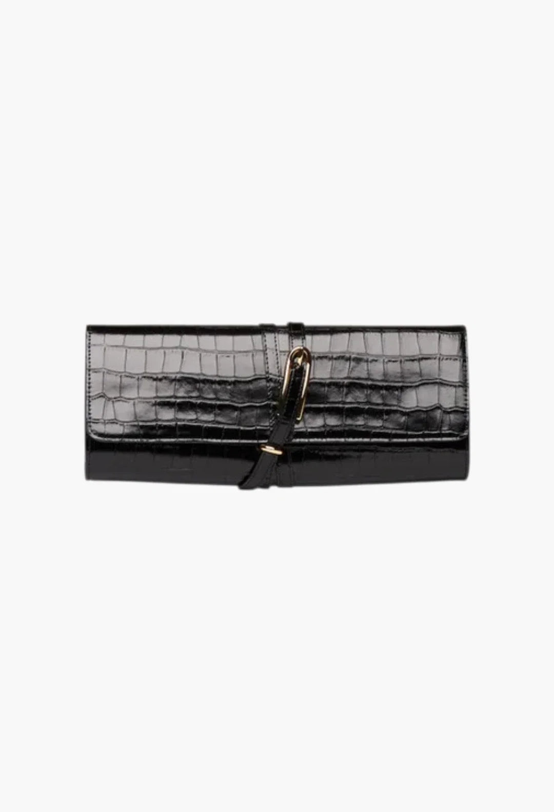 Belted Clutch Black Croc