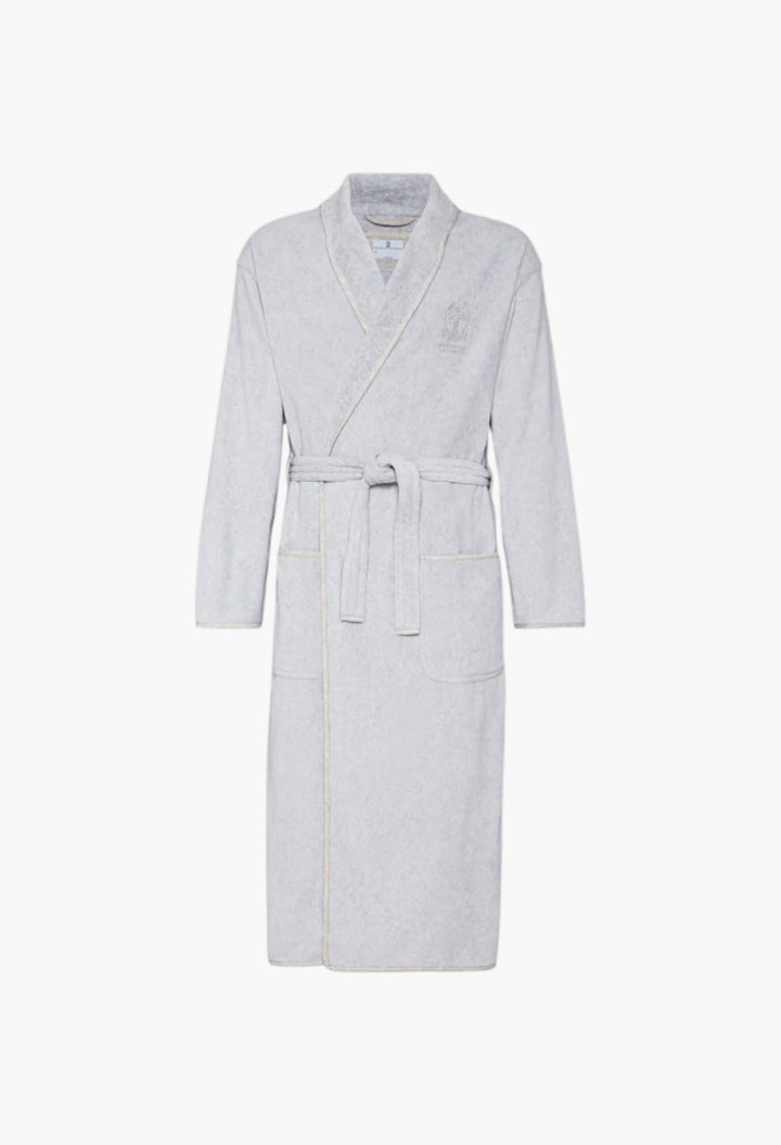 Cotton Terrycloth Bathrobe With Linen Trims - GLAM MODA