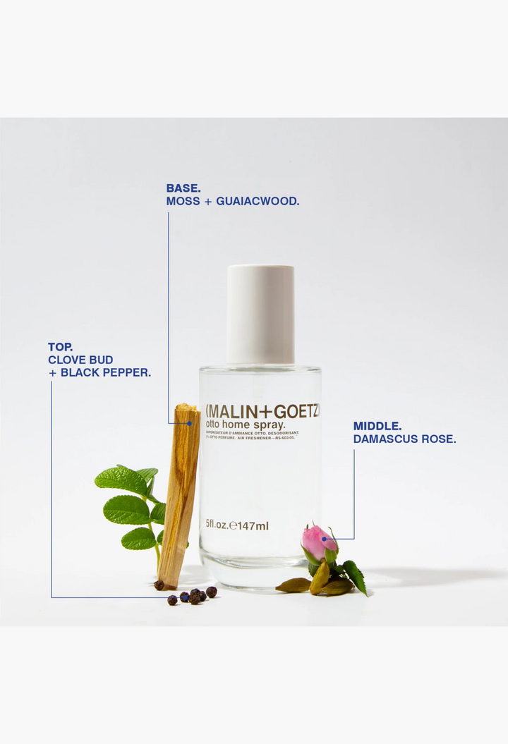 GLAM MODA Otto home spray bottle with floral and spice elements including a rose bud and peppercorns