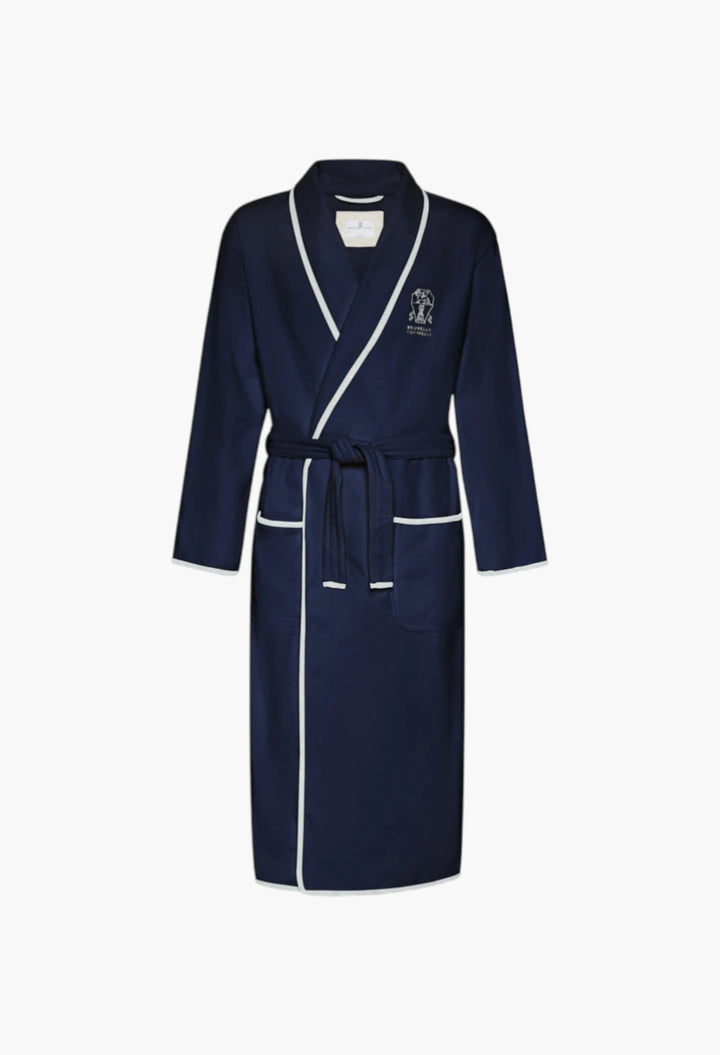 Cotton Terrycloth Bathrobe With Linen Trims - GLAM MODA
