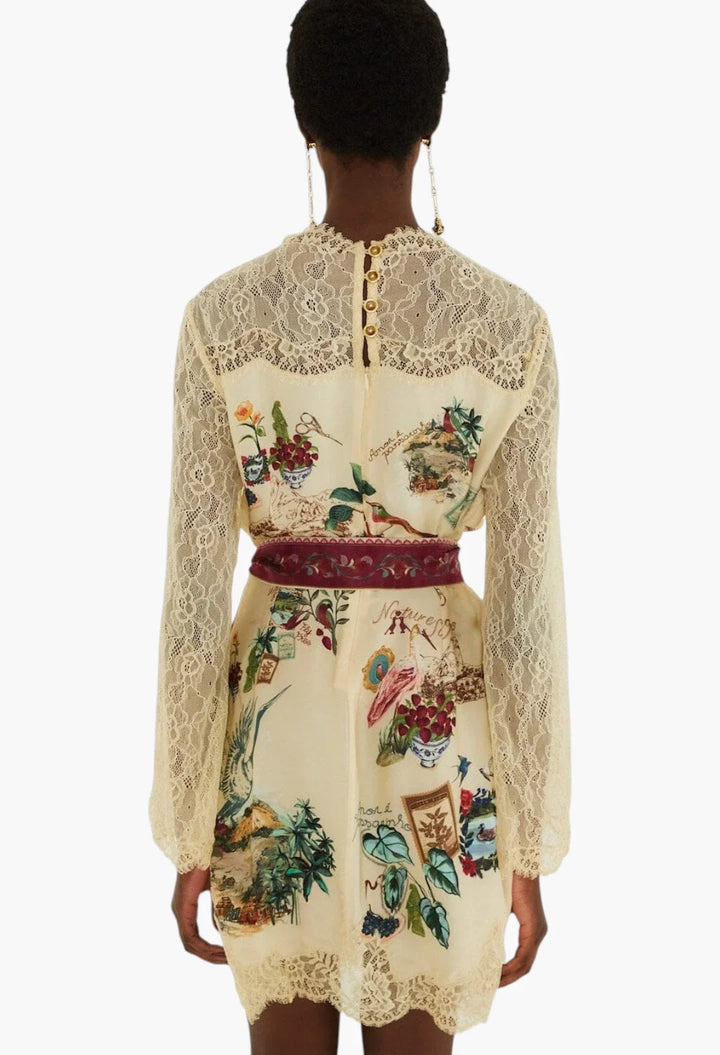 bird poetry lace long sleeve mini dress