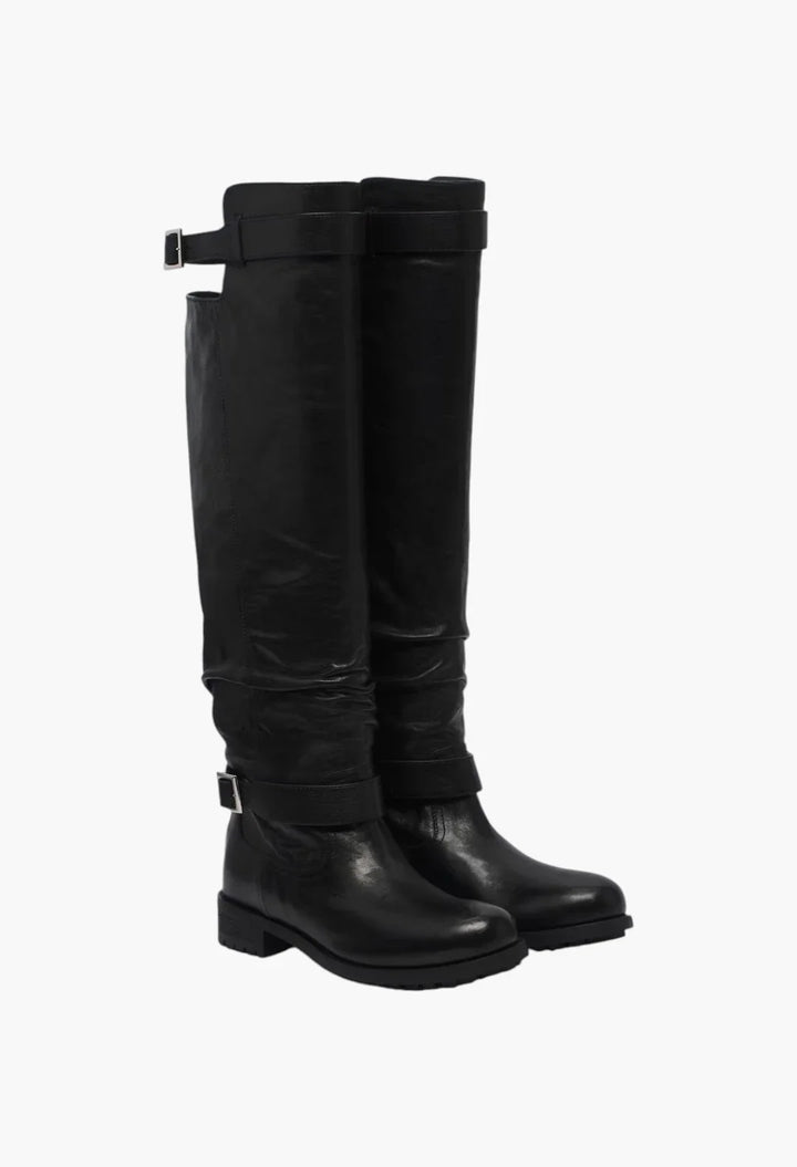 Biker leather knee-high boots
