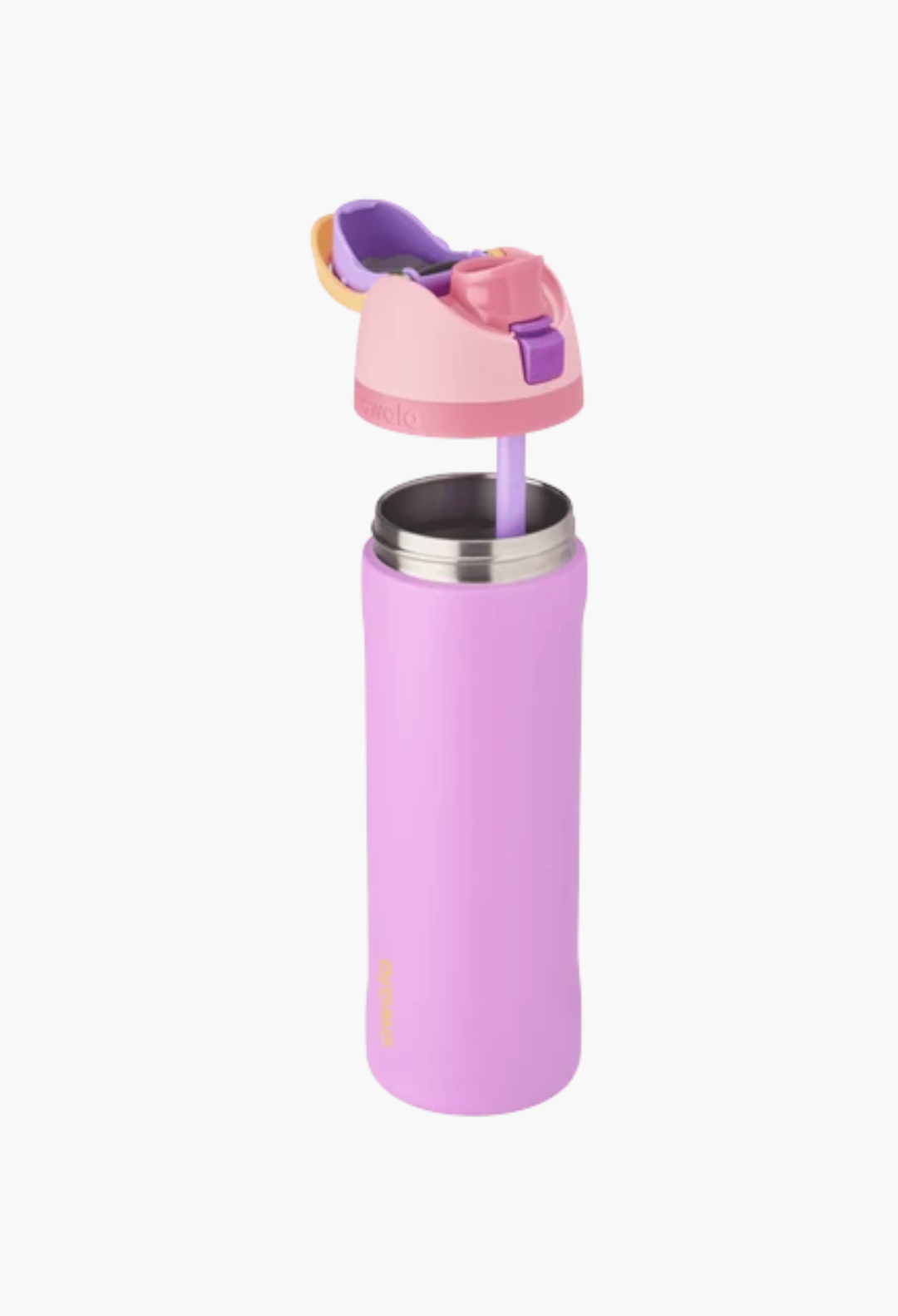 GLAM MODA Disney Princess FreeSip 24oz stainless steel water bottle in light purple with a multi-colored lid
