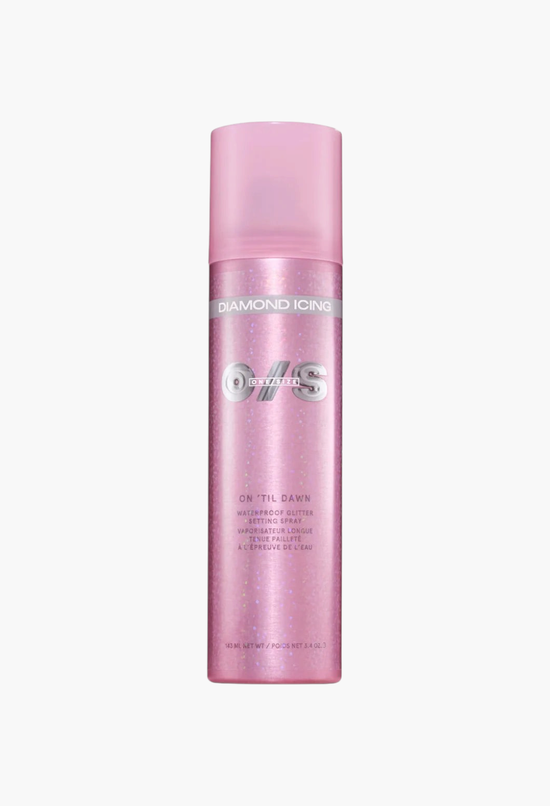 GLAM MODA Diamond Icing waterproof glitter setting spray in a pink bottle for face, body, and hair
