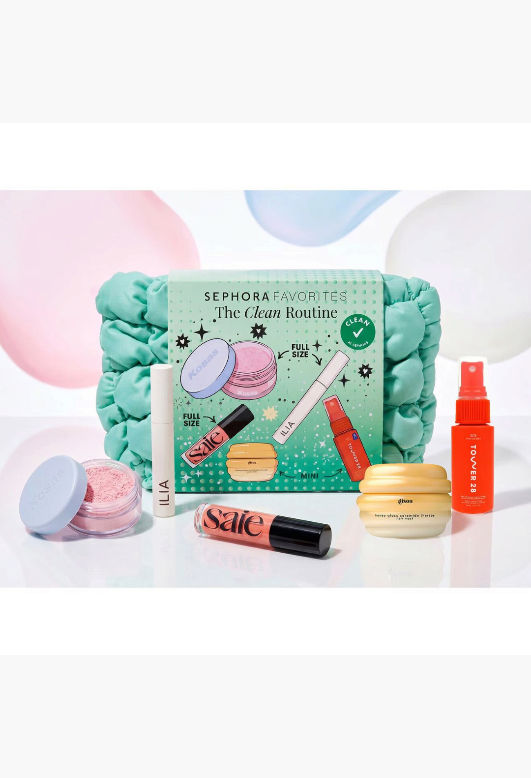GLAM MODA The Clean Routine beauty set featuring full-size and mini skincare, makeup, and haircare products.