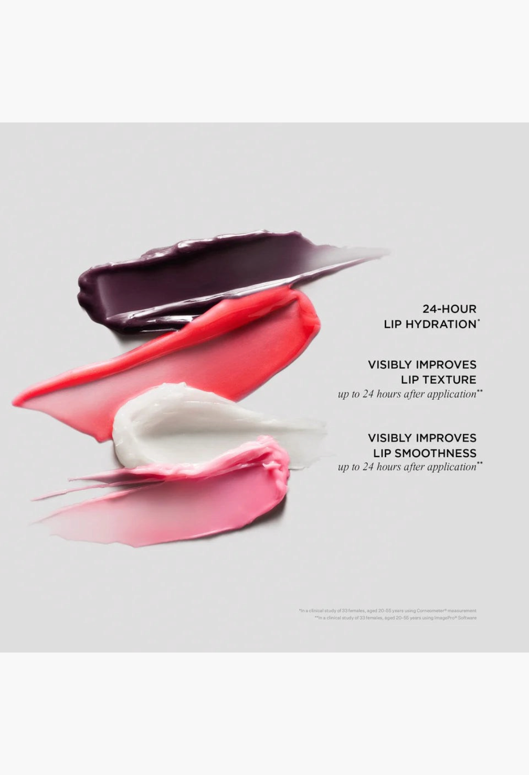 GLAM MODA Posh Balm Nourishing Lip Shine swatches in four distinct shades showing creamy, glossy textures.