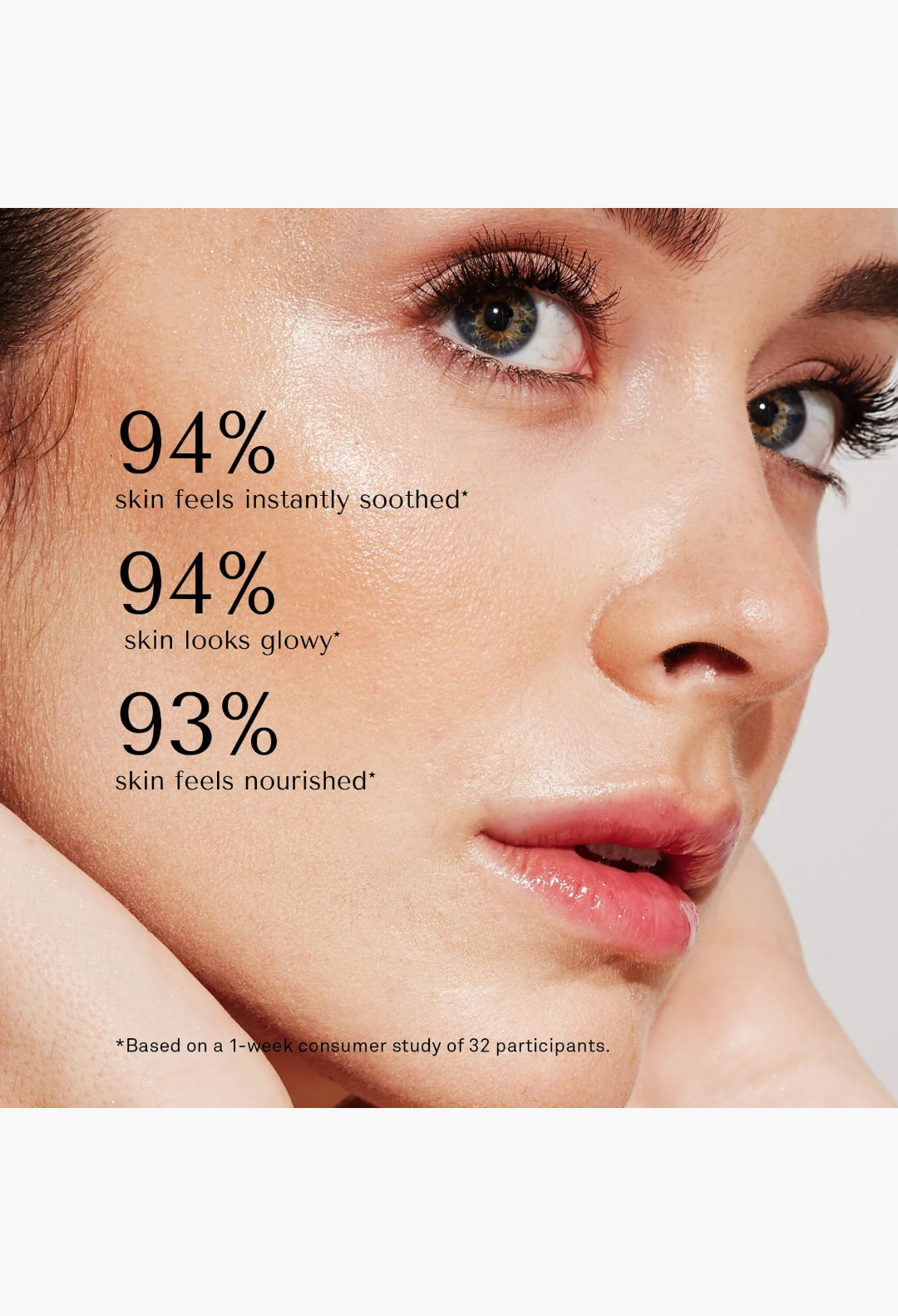 GLAM MODA Le Balm solid serum applied on a woman's face showing glowing, hydrated, and healthy skin texture