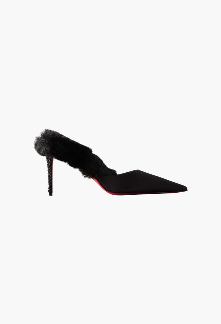 Plush-Trimmed Satin Mules - GLAM MODA